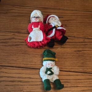 Festive Santa  and Mrs Claus and Elf Ornaments